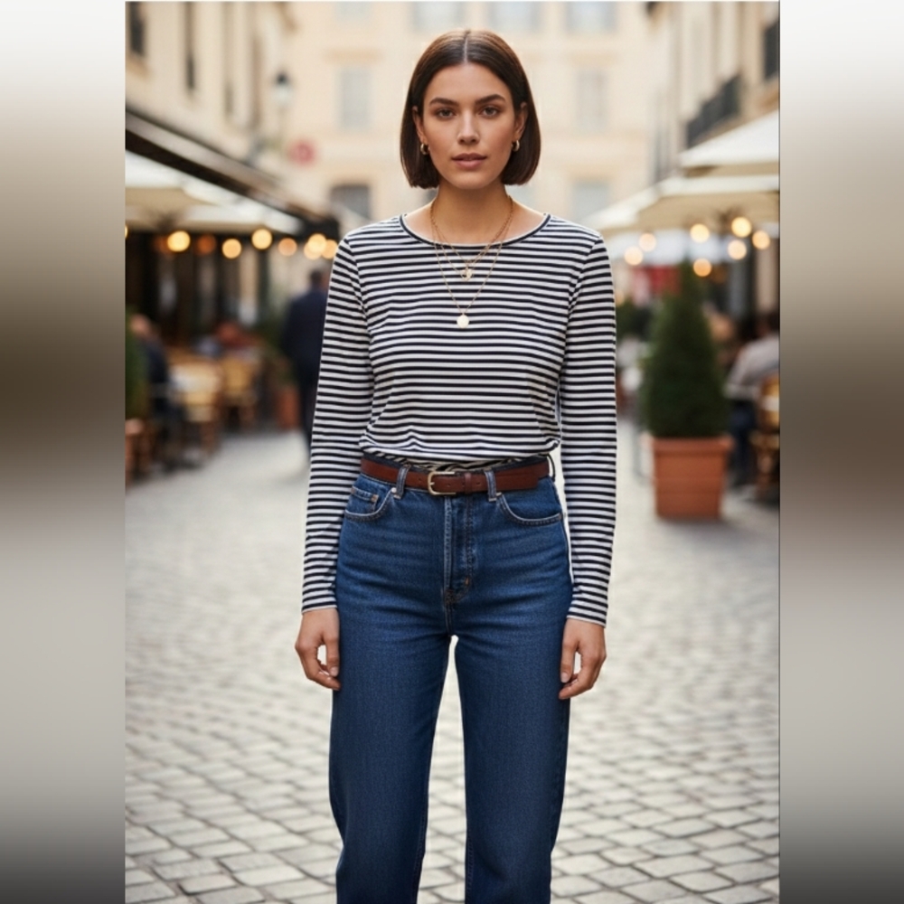 Size 8 Striped Yest minimalist Modern Feminine Casual Blouse